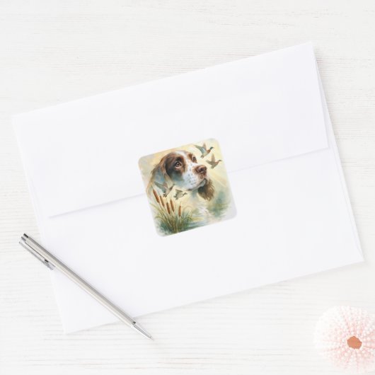 Springer Spaniel en wilde eend dubbele belichting Vierkante Sticker (Envelop)