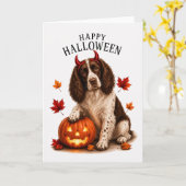 Springer Spaniel Halloween Duivel Hond Kaart (Gele Bloem)