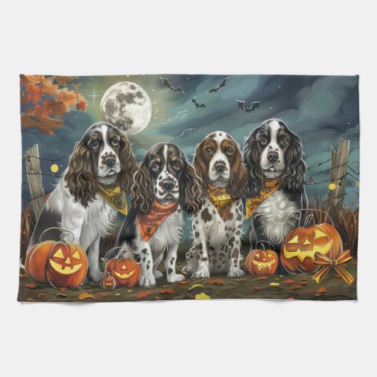 Springer Spaniel Halloween Griezelen Theedoek (Horizontaal)