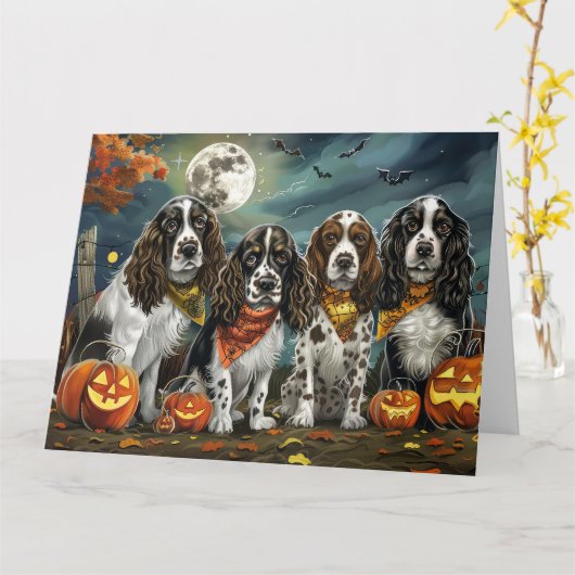 Springer Spaniel Halloween Spokengeest Kaart (Gele Bloem)