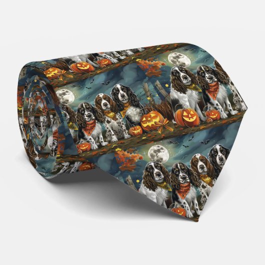 Springer Spaniel Halloween Spokengeest Stropdas (Opgerold)
