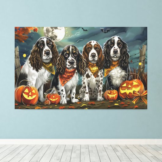 Springer Spaniel Halloween Spooky Canvas Afdruk (Insitu (Houten vloer))