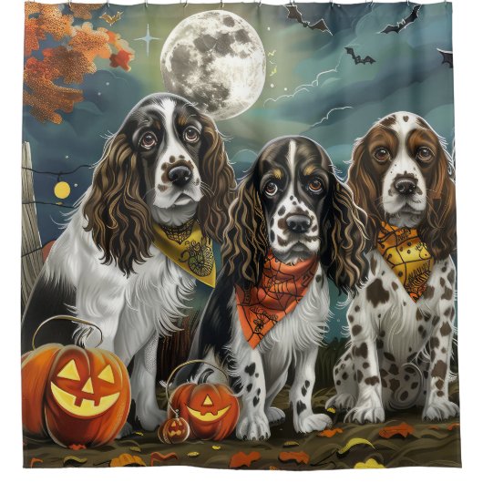 Springer Spaniel Halloween Spooky Douchegordijn (Voorkant)