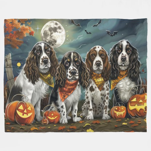 Springer Spaniel Halloween Spooky Fleece Deken (Voorkant (Horizontaal))