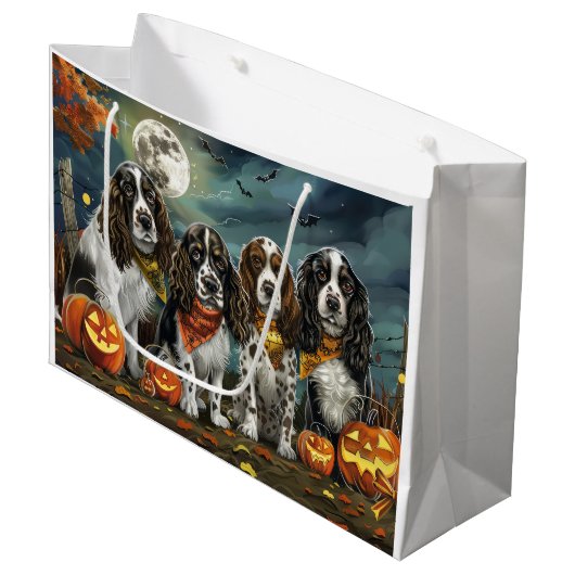 Springer Spaniel Halloween Spooky Groot Cadeauzakje (Voorkant Gekanteld)