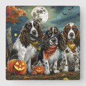 Springer Spaniel Halloween Spooky Vierkante Klok (Voorkant)