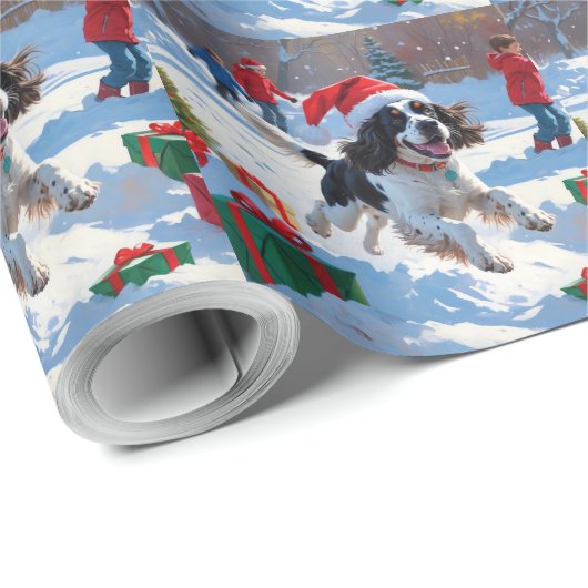 Springer Spaniel Hardloopsneeuw met kerst Pet Cadeaupapier (Rol Hoek)