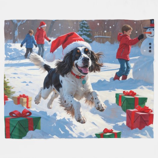 Springer Spaniel Hardloopsneeuw met kerst Pet Fleece Deken (Voorkant (Horizontaal))