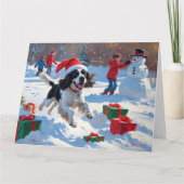 Springer Spaniel Hardloopsneeuw met kerst Pet Kaart (Voorkant)