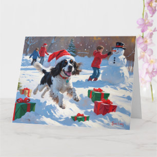Springer Spaniel Hardloopsneeuw met kerst Pet Kaart
