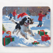 Springer Spaniel Hardloopsneeuw met kerst Pet Muismat (Voorkant)