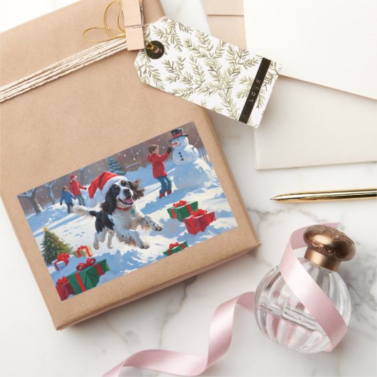 Springer Spaniel Hardloopsneeuw met kerst Pet Rechthoekige Sticker (Geschenken)