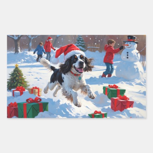 Springer Spaniel Hardloopsneeuw met kerst Pet Rechthoekige Sticker (Voorkant)
