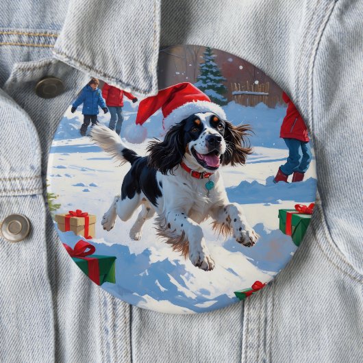 Springer Spaniel Hardloopsneeuw met kerst Pet Ronde Button 6,0 Cm (In situ)