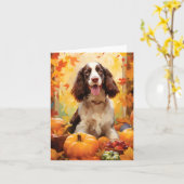 Springer Spaniel Herfst Thanksgiving Kaart (Gele Bloem)