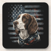 Springer Spaniel Hond Amerikaanse Vlag Bier Onderzetter (Voorkant)