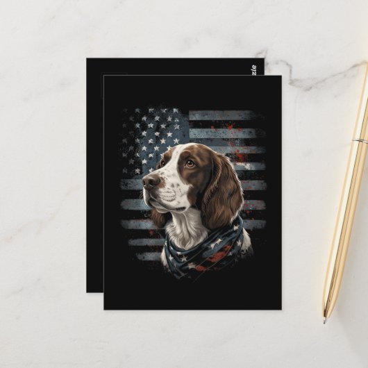 Springer Spaniel Hond Amerikaanse Vlag Briefkaart (Voorkant / Achterkant in situ)