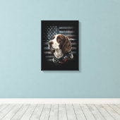 Springer Spaniel Hond Amerikaanse Vlag Canvas Afdruk (Insitu (Houten vloer))