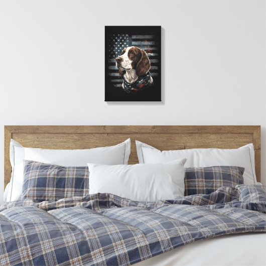 Springer Spaniel Hond Amerikaanse Vlag Canvas Afdruk (Insitu (Slaapkamer))