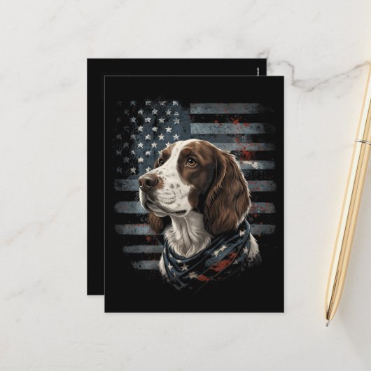 Springer Spaniel Hond Amerikaanse Vlag Feestdagenkaart (Voorkant / Achterkant in situ)