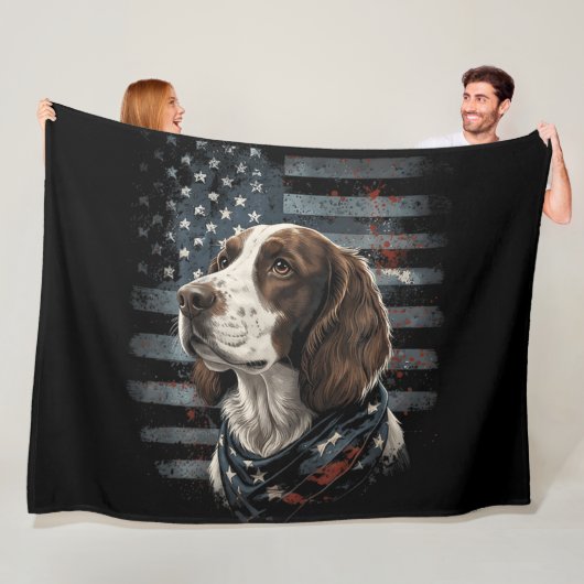 Springer Spaniel Hond Amerikaanse Vlag Fleece Deken (In situ)