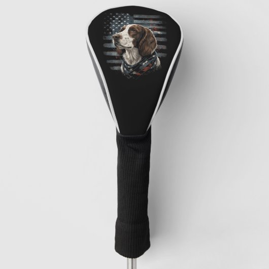 Springer Spaniel Hond Amerikaanse Vlag Golfheadcover (Voorkant)