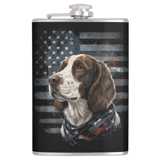 Springer Spaniel Hond Amerikaanse Vlag Heupfles (Voorkant)