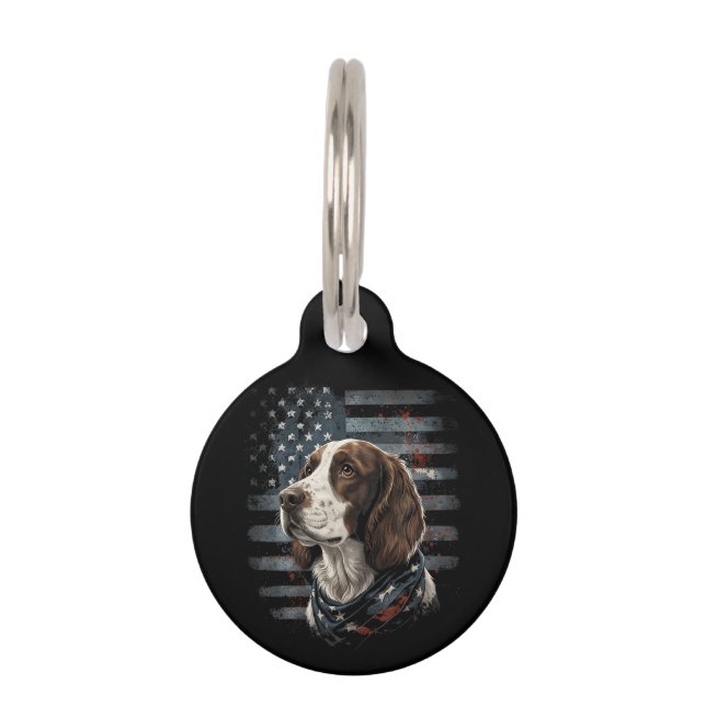 Springer Spaniel Hond Amerikaanse Vlag Huisdierpenning (Voorkant)