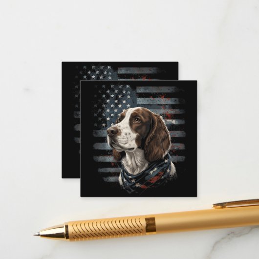 Springer Spaniel hond Amerikaanse vlag Informatiekaartje (Voorkant / Achterkant in situ)