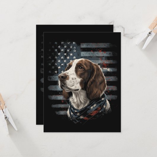 Springer Spaniel Hond Amerikaanse Vlag Kaart (Voorkant / Achterkant in situ)