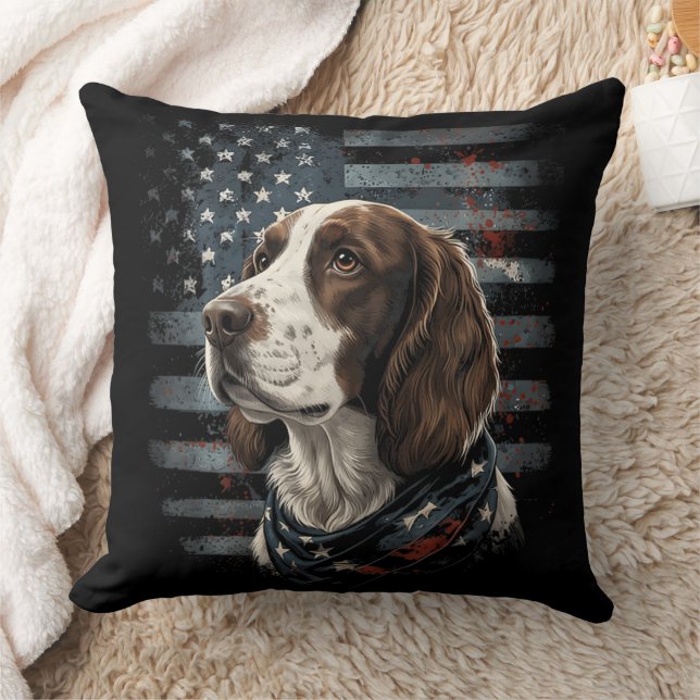 Springer Spaniel Hond Amerikaanse Vlag Kussen (Deken)