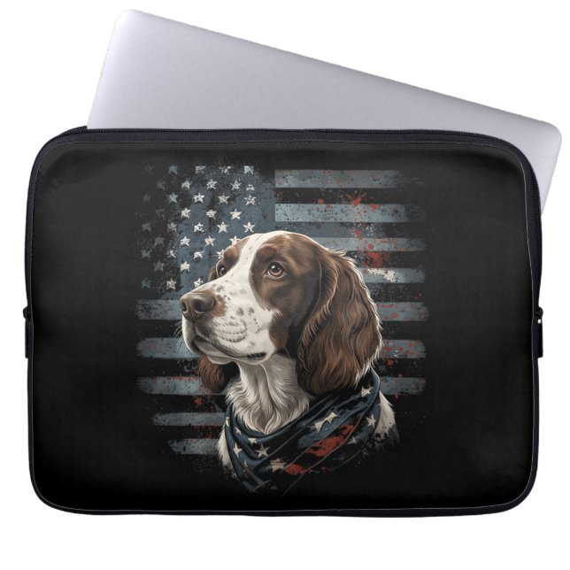 Springer Spaniel Hond Amerikaanse Vlag Laptop Sleeve (Voorkant)