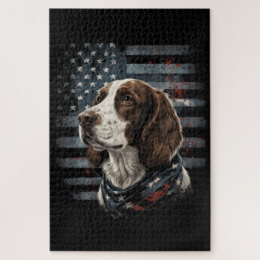 Springer Spaniel Hond Amerikaanse Vlag Legpuzzel (Verticaal)