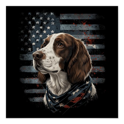 Springer Spaniel Hond Amerikaanse Vlag Perfect Poster (Voorkant)