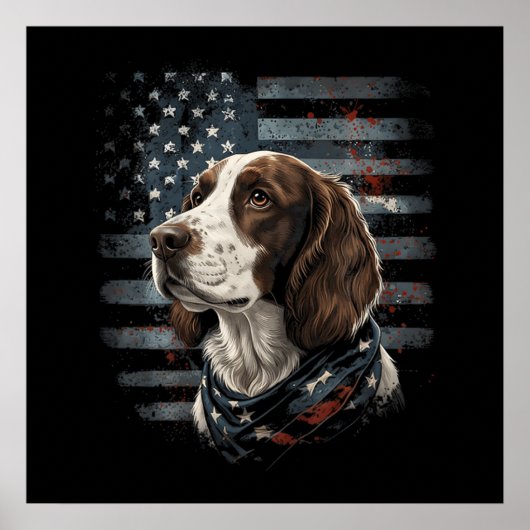 Springer Spaniel Hond Amerikaanse Vlag Poster (Voorkant)