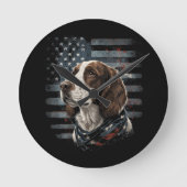 Springer Spaniel Hond Amerikaanse Vlag Ronde Klok (Voorkant)