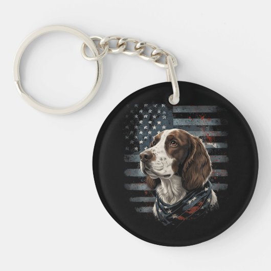 Springer Spaniel Hond Amerikaanse Vlag Sleutelhanger (Voorkant)