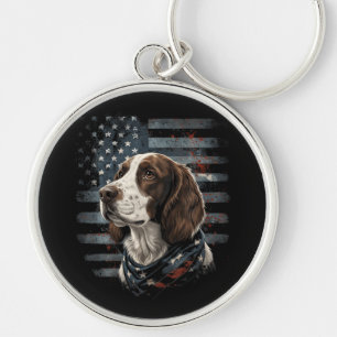 Springer Spaniel Hond Amerikaanse Vlag Sleutelhanger