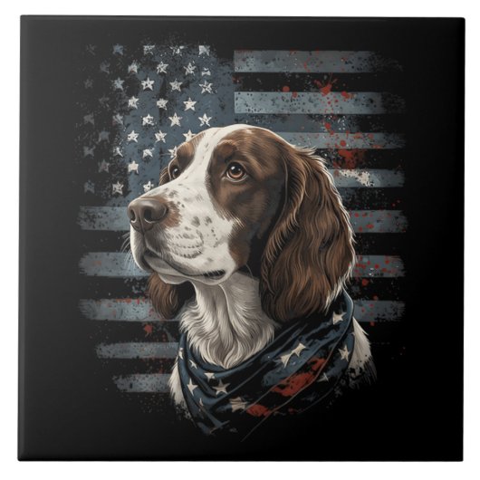 Springer Spaniel Hond Amerikaanse Vlag Tegeltje (Voorkant)