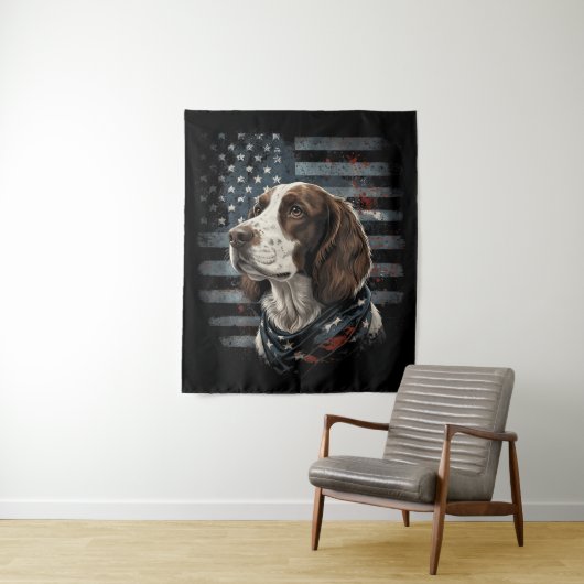 Springer Spaniel Hond Amerikaanse Vlag Wandkleed (In situ)