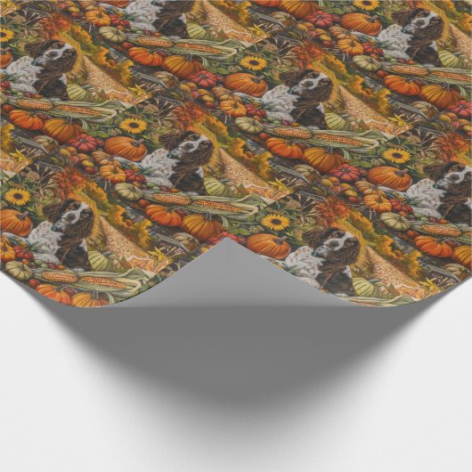 Springer Spaniel Hond Herfst Oogst Thanksgiving Cadeaupapier (Hoek)