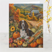 Springer Spaniel Hond Herfst Oogst Thanksgiving Kaart (Gele Bloem)