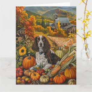 Springer Spaniel Hond Herfst Oogst Thanksgiving Kaart