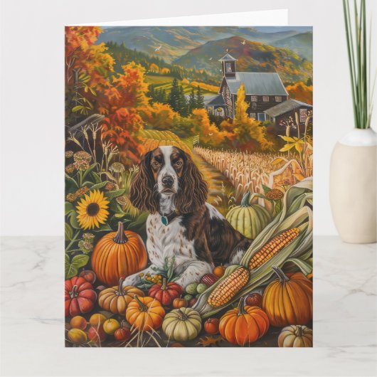 Springer Spaniel Hond Herfst Oogst Thanksgiving Kaart (Voorkant)
