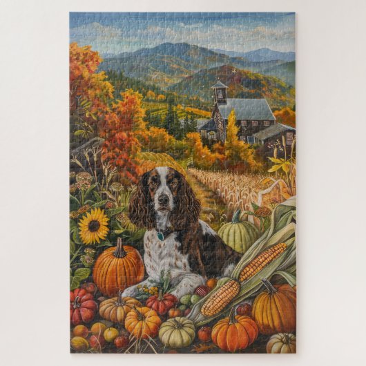Springer Spaniel Hond Herfst Oogst Thanksgiving Legpuzzel (Verticaal)