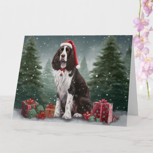 Springer Spaniel hond in de sneeuw Kerstmis Kaart (Orchidee)