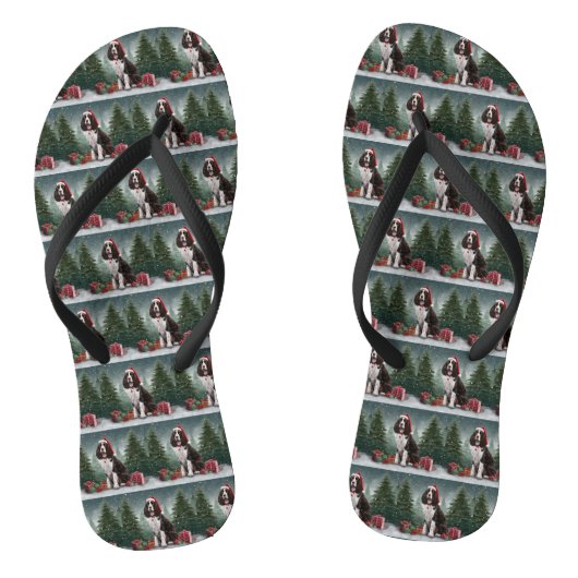 Springer Spaniel hond in de sneeuw Kerstmis Teenslippers (Voetbed)