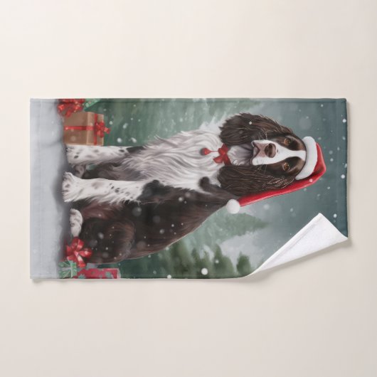 Springer Spaniël Hond in Sneeuw Kerstmis Bad Handdoek (Handdoek)