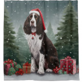 Springer Spaniël Hond in Sneeuw Kerstmis Douchegordijn (Voorkant)