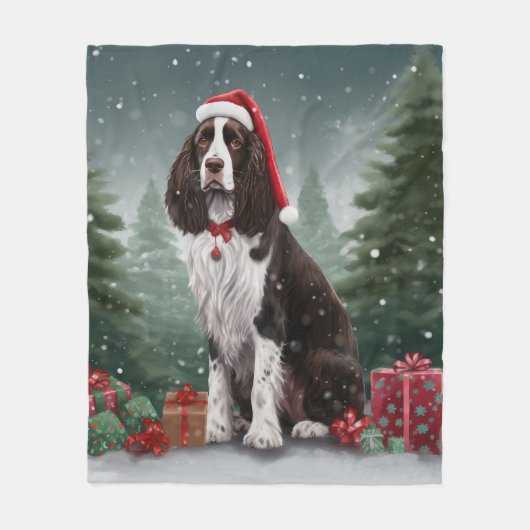 Springer Spaniël Hond in Sneeuw Kerstmis Fleece Deken (Voorkant)
